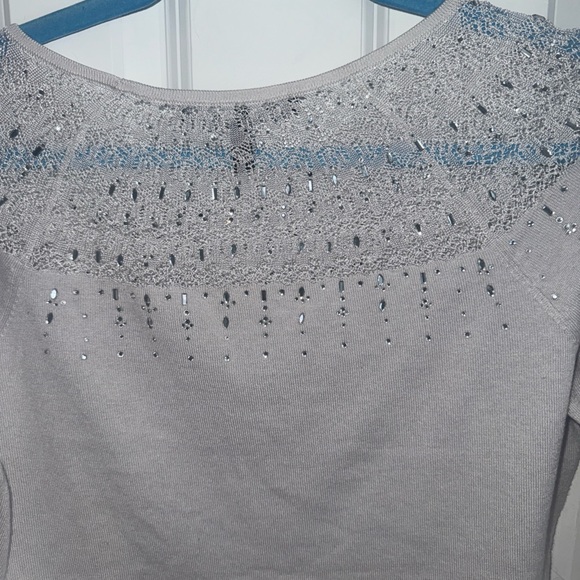 White House Black Market Silver Embellished Long Sleeve Top - Picture 6 of 7